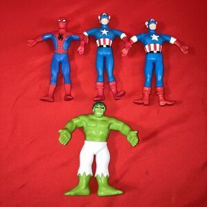 Lot 4 1989 Just‎ Toys 6" Twistable Bendy Marvel Captain America Spider-Man Hulk